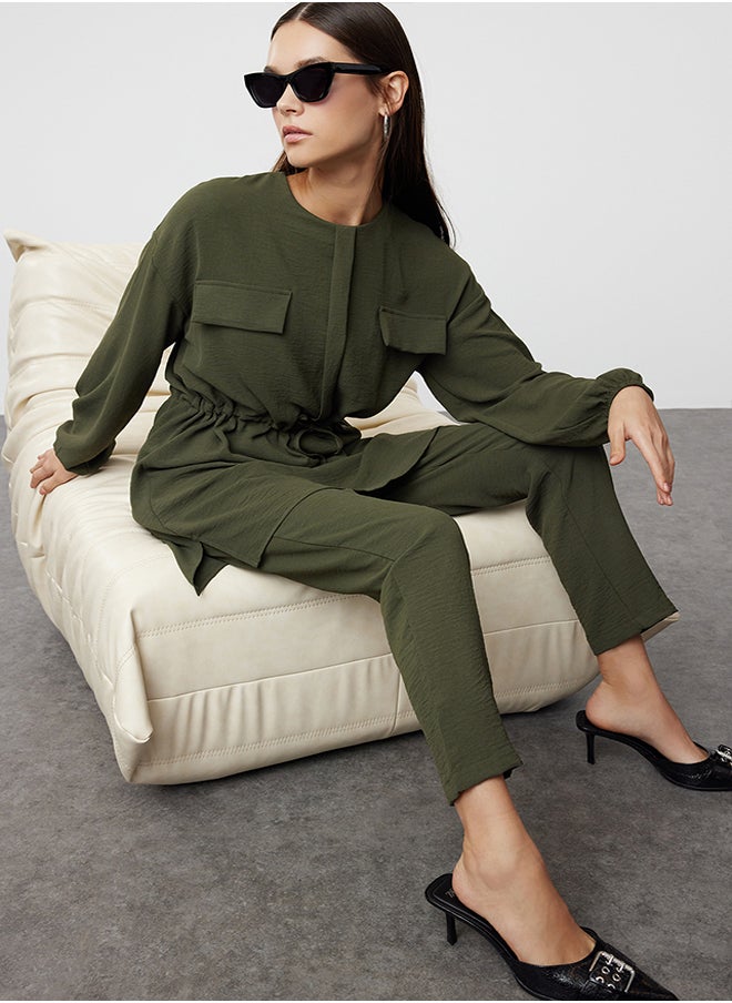 trendyol Khaki Tie Waist Pocket Detailed Aerobin Shirt-Pants Set TCTSS21AU0238  - Image 1