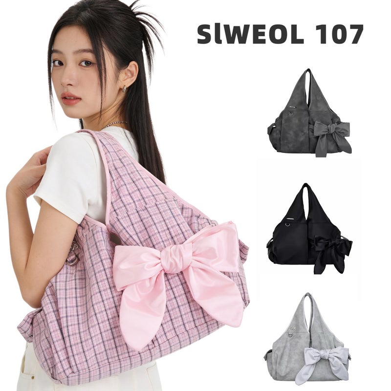 Women's Pink Plaid Bow Tote Bag - Image 1