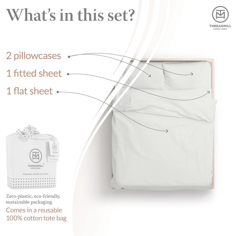 Threadmill Cotton Queen Sheet Set | 100% Cotton Sheets for Queen Size Bed | Solid Sateen Queen Bed Sheets Set with 16â€ Deep Pocket | Soft Breathable 4-Piece Cooling Bedding Sheet Set | Light Grey - Image 2