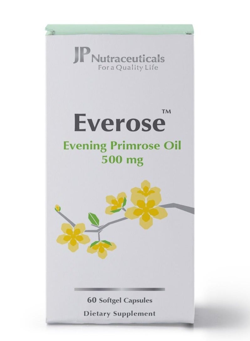 JP Nutraceuticals Jp Everose, Evening Primrose Oil, 500 Mg - 60 Capsules - Image 1