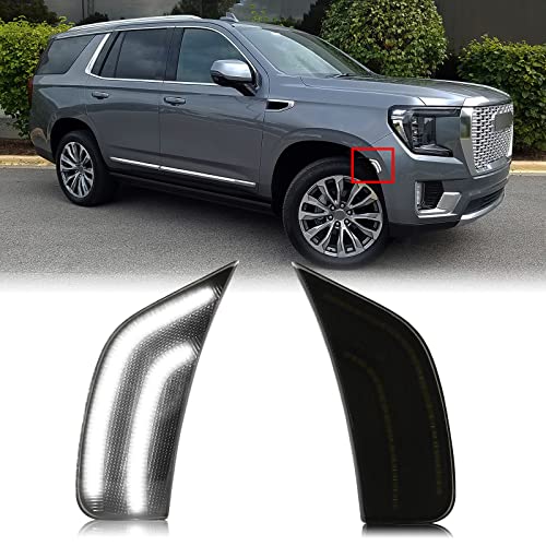 Mynoway Smoked Lens LED Side Marker Lamp Compatible with 2021-2024 Yukon/Yukon Denali/Yukon XL/Tahoe/Escalade/Suburban/Escalade ESV Driver Passenger Sidemarkers Lamp White Front Fender Lights - Image 1