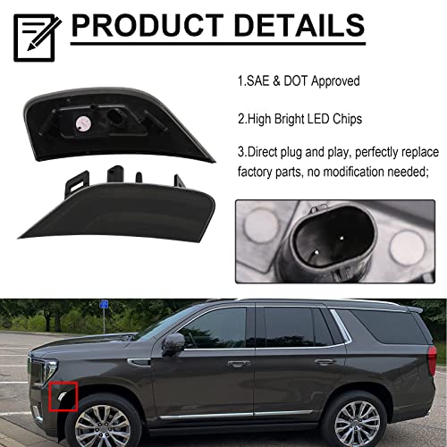 Mynoway Smoked Lens LED Side Marker Lamp Compatible with 2021-2024 Yukon/Yukon Denali/Yukon XL/Tahoe/Escalade/Suburban/Escalade ESV Driver Passenger Sidemarkers Lamp White Front Fender Lights - Image 5