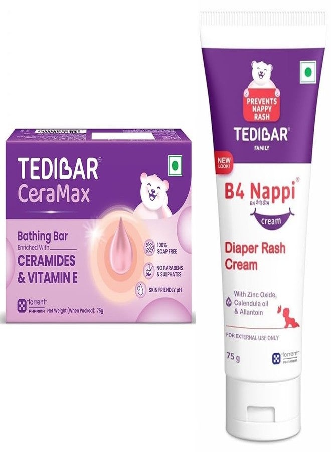 Tedibar Ceramax Bathing Bar 75g & B4 Nappi Cream Diaper Rash 75gm - Image 1