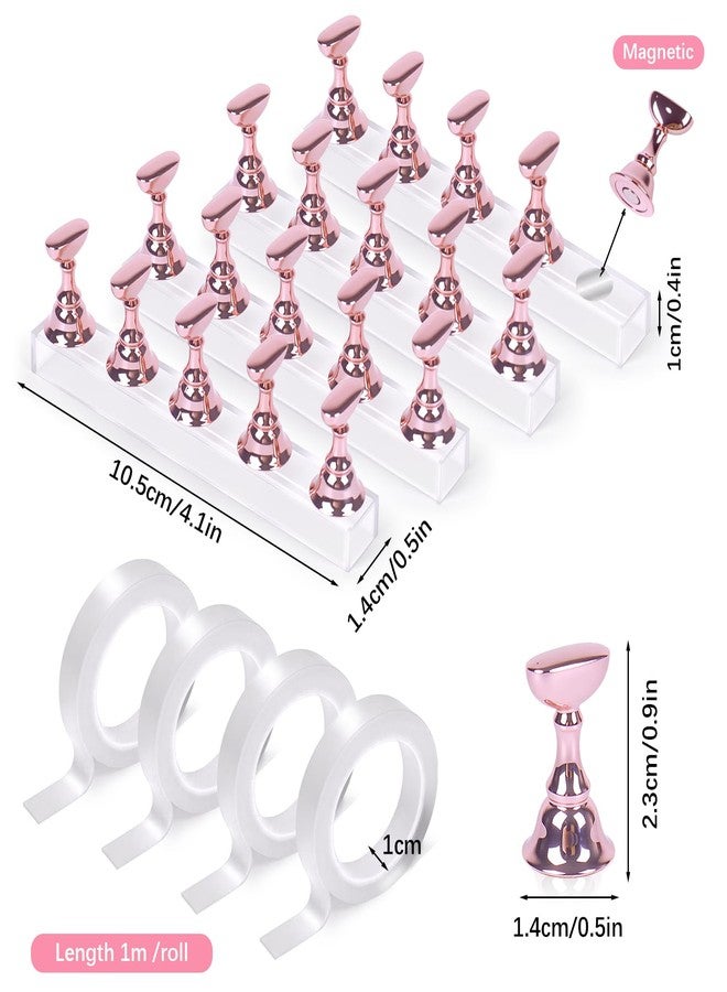 JUSTOTRY 4 Sets Pink Nail Painting Practice Stand With 1M Double-sided Tape Acrylic Fake Nail Art Holder For Press Ons Magnetic Nail Display Design Tools Kit Accessories For Home Diy Salon Supplies - Image 2