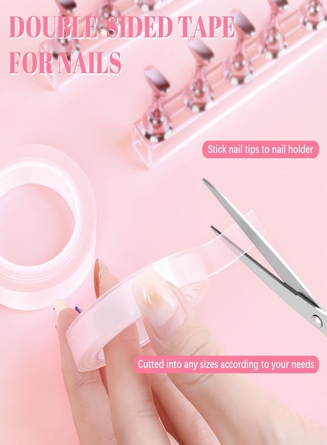JUSTOTRY 4 Sets Pink Nail Painting Practice Stand With 1M Double-sided Tape Acrylic Fake Nail Art Holder For Press Ons Magnetic Nail Display Design Tools Kit Accessories For Home Diy Salon Supplies - Image 4