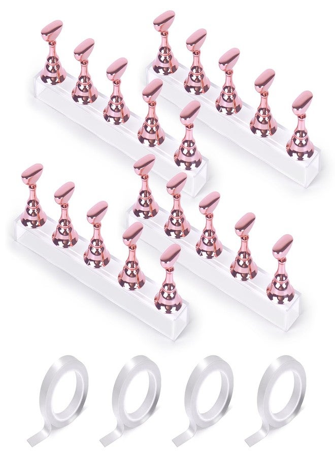 JUSTOTRY 4 Sets Pink Nail Painting Practice Stand With 1M Double-sided Tape Acrylic Fake Nail Art Holder For Press Ons Magnetic Nail Display Design Tools Kit Accessories For Home Diy Salon Supplies - Image 1