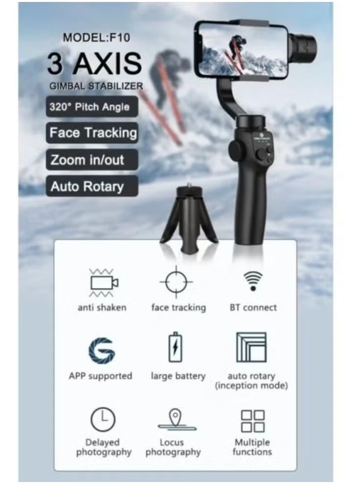 TIGER - Gimbal F10 3-Axis Stabilizer Tripod for Smartphone – Smooth Video Recording, Easy Setup, Professional Stability, Adjustable Angles, Built-In Bluetooth, Perfect for Vlogging, Live Streaming, and Photography - Image 1