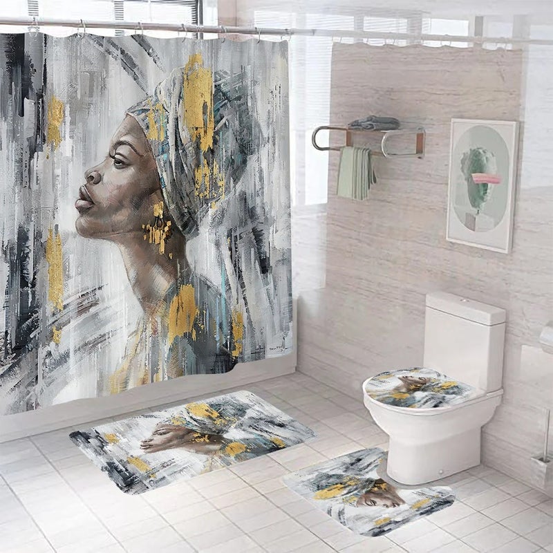 Y&D High Quality 4-Piece Bathroom Rug Set New Waterproof Cute Luxury 3D Printed Shower Curtain Polyester Material - Image 1