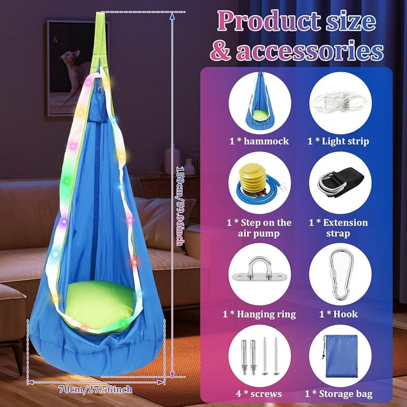 Kids LED Pod Swing Seat 16 Color Change 7 Mode Inflatable Hammock Chair Indoor Outdoor - Image 3