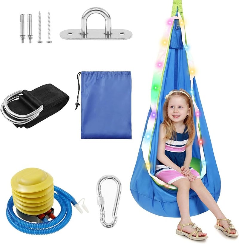 Kids LED Pod Swing Seat 16 Color Change 7 Mode Inflatable Hammock Chair Indoor Outdoor - Image 1