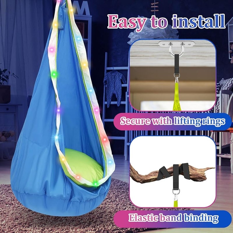 Kids LED Pod Swing Seat 16 Color Change 7 Mode Inflatable Hammock Chair Indoor Outdoor - Image 4