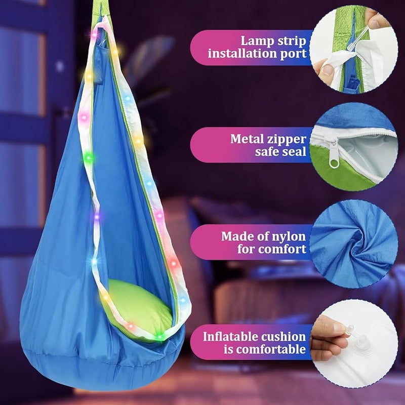 Kids LED Pod Swing Seat 16 Color Change 7 Mode Inflatable Hammock Chair Indoor Outdoor - Image 5