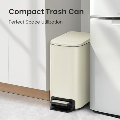 Cesun Small Bathroom Trash Can with Lid Soft Close, Step Pedal, 6 Liter / 1.6 Gallon Stainless Steel Garbage Can with Removable Inner Bucket, Anti-Fingerprint Finish (Creamy White) - Image 3