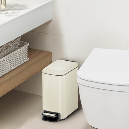 Cesun Small Bathroom Trash Can with Lid Soft Close, Step Pedal, 6 Liter / 1.6 Gallon Stainless Steel Garbage Can with Removable Inner Bucket, Anti-Fingerprint Finish (Creamy White) - Image 2