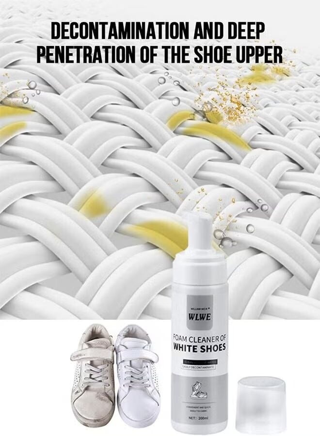 منظف أحذية من الفوم 200 مللي لتطهير وتبييض الأحذية الرياضية بدون غسيل وتبييض الأحذية الرياضية أحذية بيضاء تنظيف الأحذية والقماش من الألياف الدقيقة - Image 4