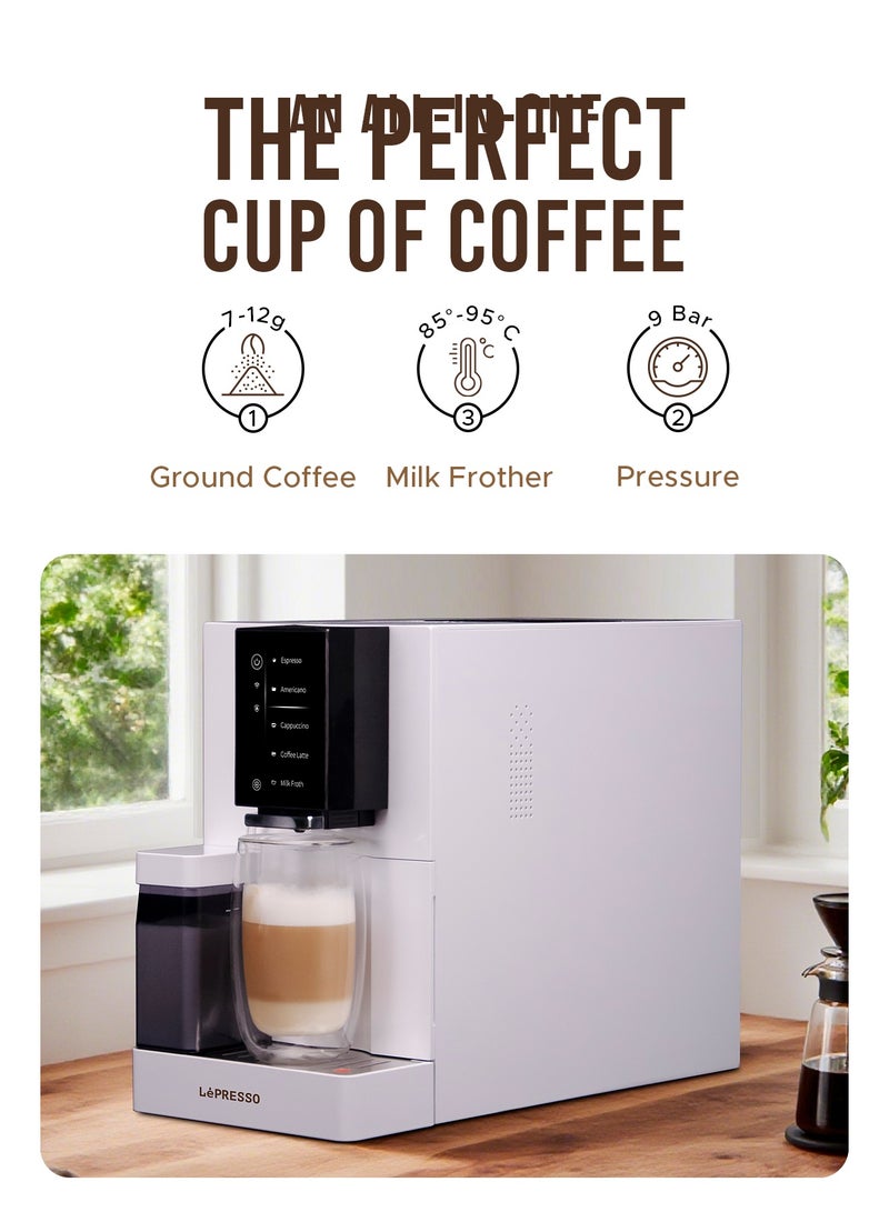 ليبرسو ماكينة قهوة بريفيسيمو أوتوماتيكية مع تطبيق جوال وشاشة رقمية / مضخة إيطالية 19 بار / مطحنة قابلة للتعديل / الكل في واحد لصنع الإسبريسو واللاتيه والكابتشينو / غلاية مزدوجة / سعة خزان الحليب 300 مل - أسود - Image 3
