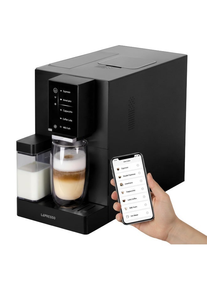Brevissimo Fully Automatic Bean to Cup Coffee Machine, Built-In Milk Frother Espresso Machine, Touch Screen Display, 19Bar Italian Pump Coffee Maker, Mobile App, 7 Function, 1.2L, 1480W, Home/Office - Black