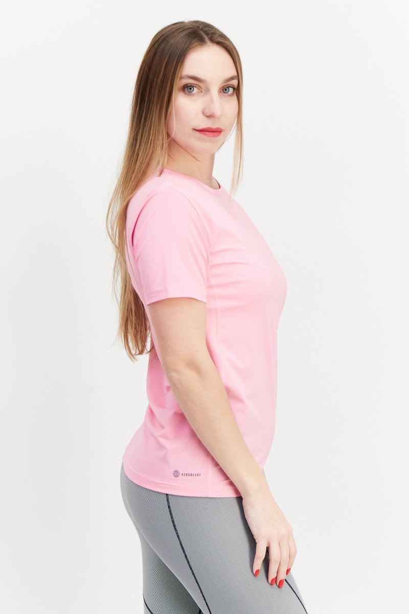 Adidas Women Sportswear Fit Crew Neck Short Sleeve Training Top, Pink - Image 3