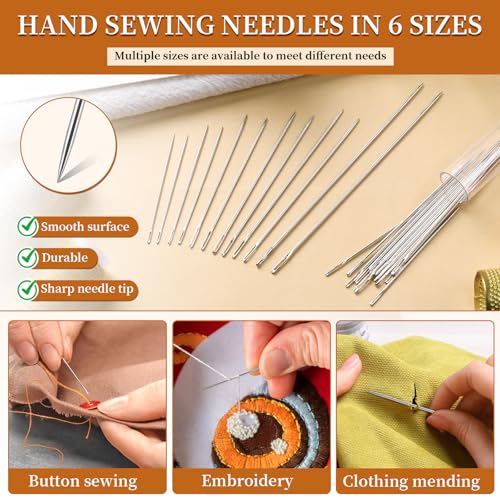 FOUSNOW 42 PCS Big Eye Steel Sewing Needles Kit, 6 Size Steel Needles for Hand Sewing, Needle and Thread Sewing Kit with Seam Ripper, Threader, Storage Box Supplies for Repairing Quilting Embroidery Crafts - Image 3