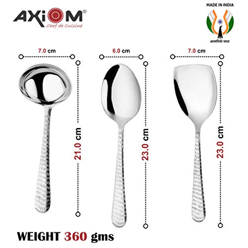 Axiom Serving Tools Stainless Steel 4 Piece Heavy Gauge Non-Stick Set Of 1 Soup Ladle (Karchi), 2 Solid Spoon (Chamcha) And 1 Rice Spoon For Serving Soup/Curry/Dal/Rice/Pasta - 24 Cm - Image 5