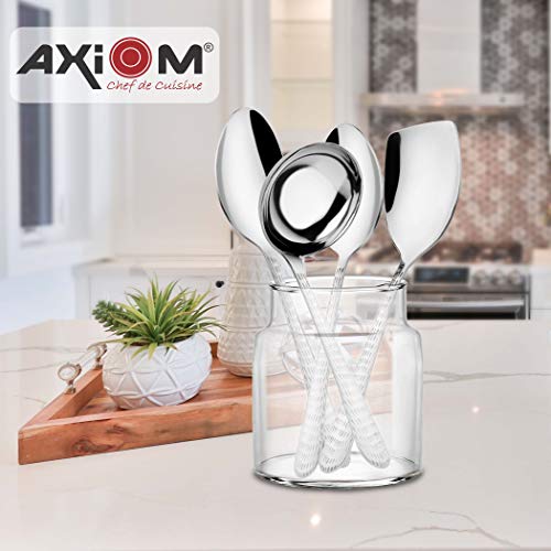 Axiom Serving Tools Stainless Steel 4 Piece Heavy Gauge Non-Stick Set Of 1 Soup Ladle (Karchi), 2 Solid Spoon (Chamcha) And 1 Rice Spoon For Serving Soup/Curry/Dal/Rice/Pasta - 24 Cm - Image 3