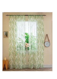 Excefore Green Leaf Curtains for Living Room, 2 Panels Tulle Vine Window Leaf Prints Sheer Curtains, Vine Patterned Botanical Window Curtain, for Living Room Balcony Sunroom (W39 X L79 inch)  - Image 1