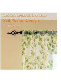 Excefore Green Leaf Curtains for Living Room, 2 Panels Tulle Vine Window Leaf Prints Sheer Curtains, Vine Patterned Botanical Window Curtain, for Living Room Balcony Sunroom (W39 X L79 inch)  - Image 4