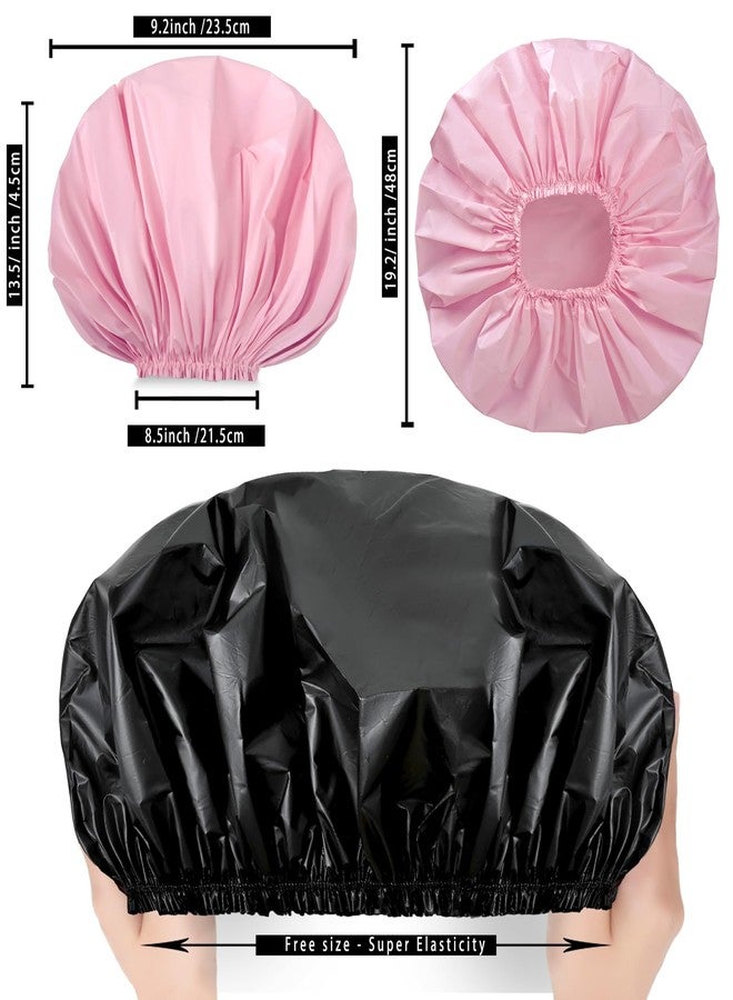 CHFONG Extra Large Shower Cap 2 PCS Waterproof Shower Caps for Women, Super Jumbo Shower Cap, Reusable Super Large Bath Caps Hair Cap for Long Thick Curly Hair, Locs, Twist Braids - Black + Pink - Image 4