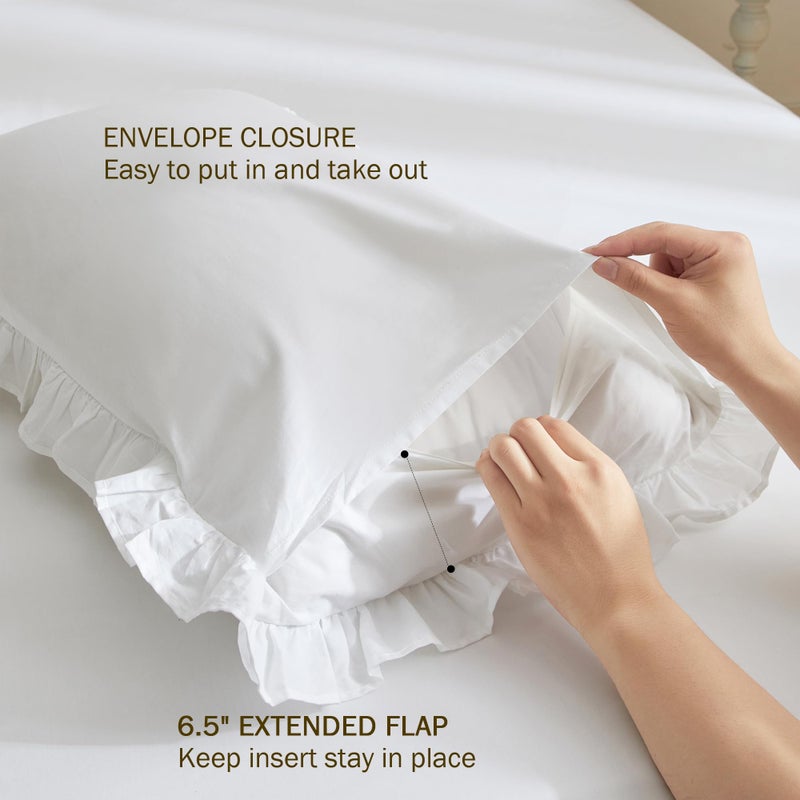 Ranznaz Ruffled Pillow Shams Queen Size Set of 2, 100% Cotton White Ruffle Pillow Cases with Pintucks, Farmhouse French Shabby Chic Pillowcases for Bedding, 20x30 Inch - Image 4