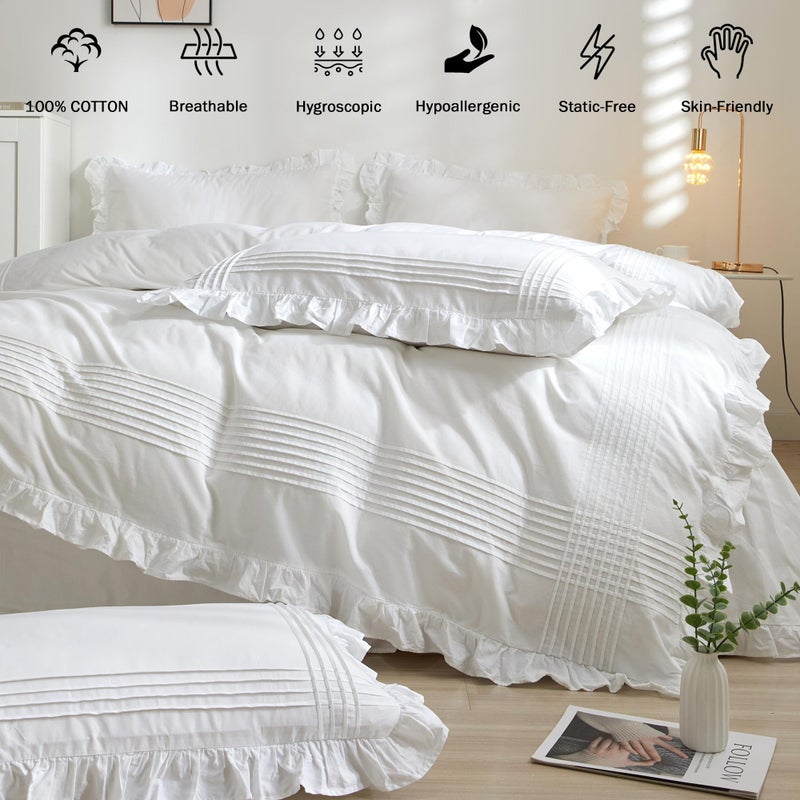 Ranznaz Ruffled Pillow Shams Queen Size Set of 2, 100% Cotton White Ruffle Pillow Cases with Pintucks, Farmhouse French Shabby Chic Pillowcases for Bedding, 20x30 Inch - Image 2