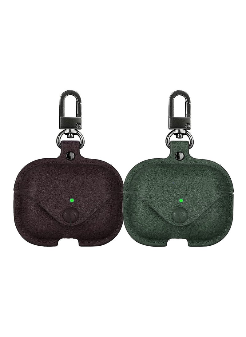 YOMNA - YOMNA Protective Leather Case Compatible with AirPods Pro 2 Case, Wireless Charging Case Headphones EarPods, Soft Leather Cover with Carabiner Clip (Maroon/Dark Green) - (Set of 2) - Image 1
