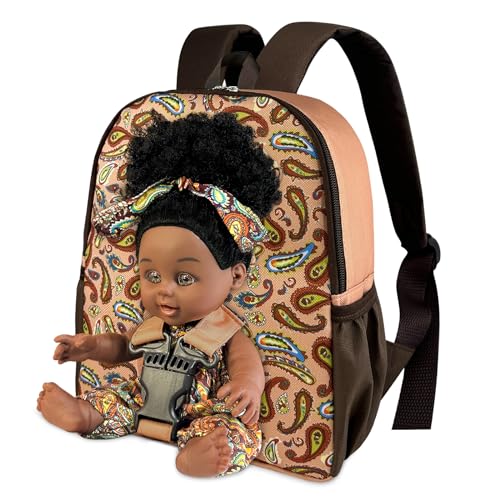Nice2you Black Baby Doll in Take Along Backpack Carrier 10in American African Girl Doll for Toddlers and Kids Aged 13 2 4 5 Year Old Backpack for Baby Doll Accessories Storage - Image 1