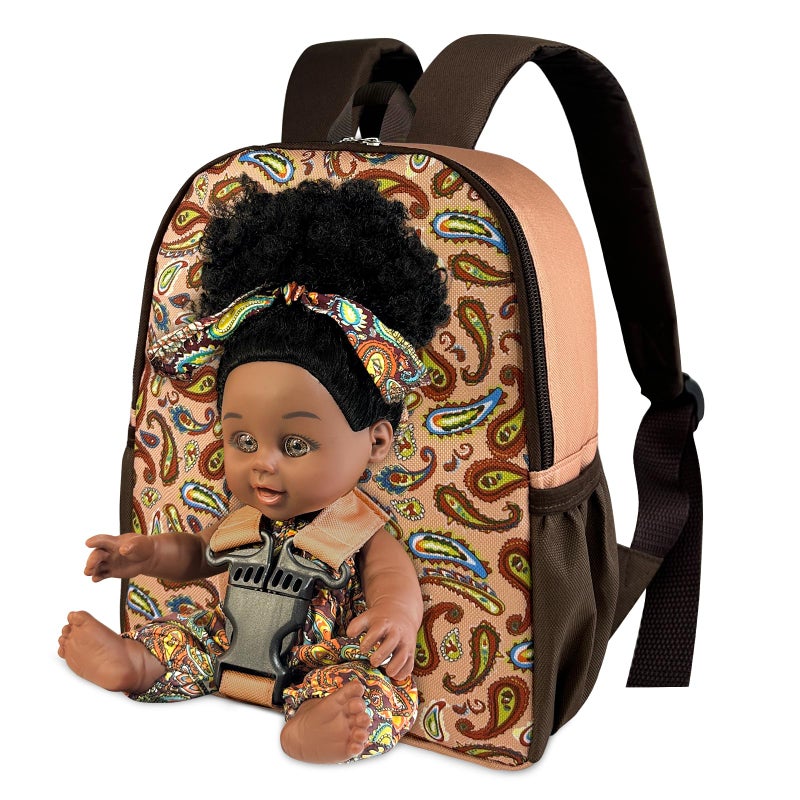 Nice2you Black Baby Doll in Take Along Backpack Carrier 10in American African Girl Doll for Toddlers and Kids Aged 13 2 4 5 Year Old Backpack for Baby Doll Accessories Storage - Image 4