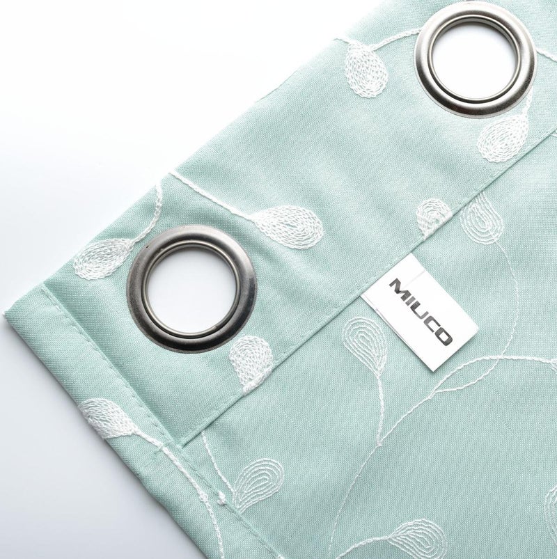 MIUCO Floral Embroidered Semi Sheer Curtains Faux Linen Grommet Window Panel Pair for Kitchen 52 x 63 Inch, Subtle Green - Image 4