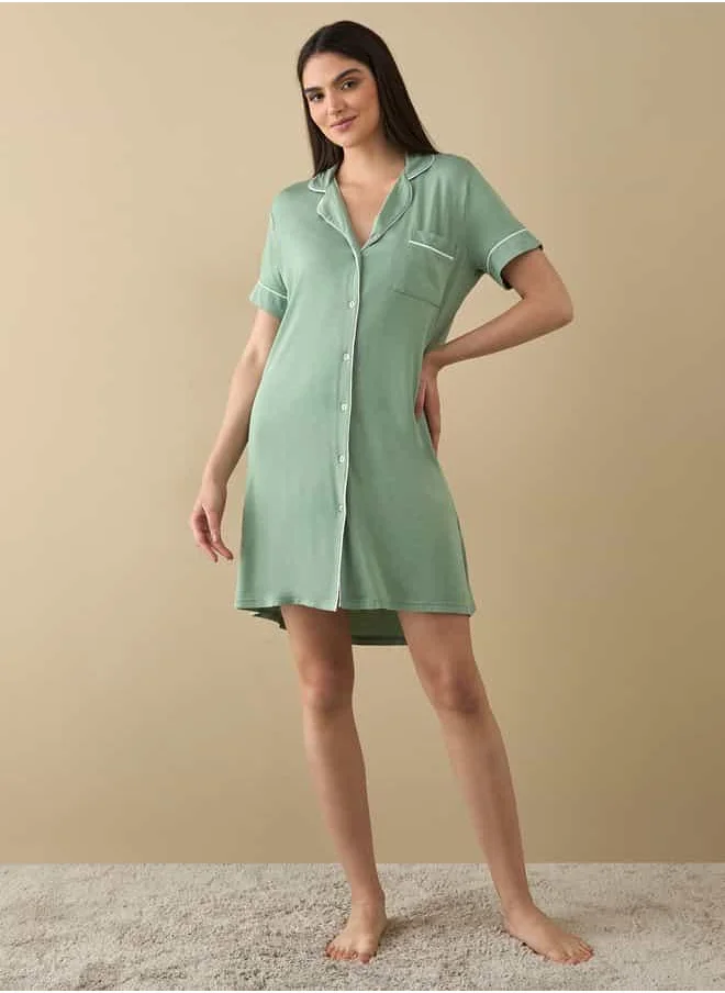 FAV Sleep Shirt with Short Sleeves and Button Placket