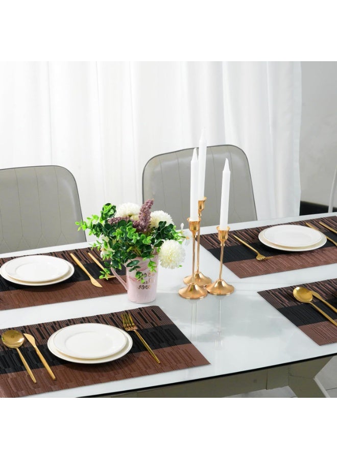 PVC Woven Placemats Set of 6, Non-Slip Heat Resistant Table Mats, Black Brown Striped, 30x45 cm - Image 3