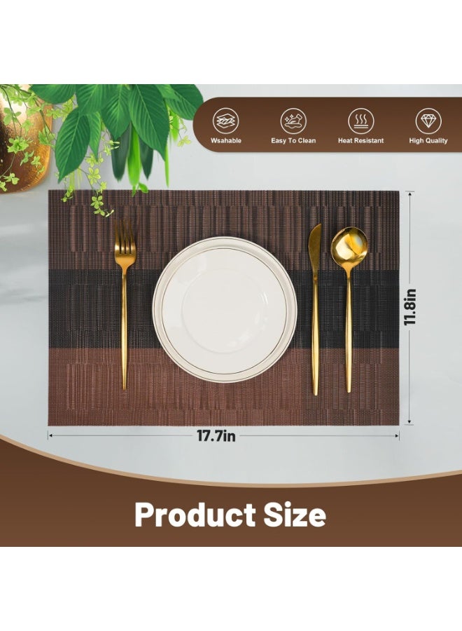 PVC Woven Placemats Set of 6, Non-Slip Heat Resistant Table Mats, Black Brown Striped, 30x45 cm - Image 4