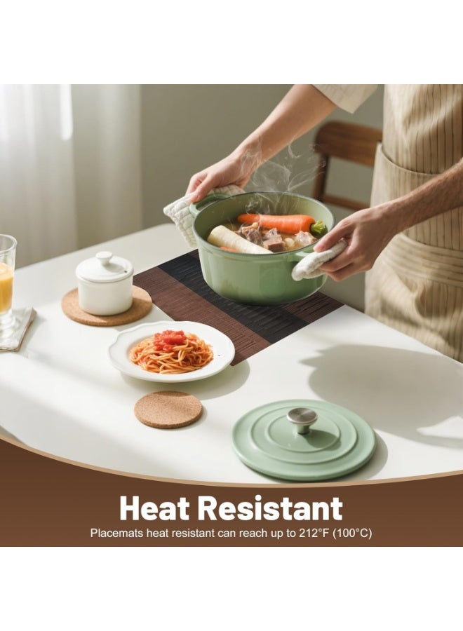 PVC Woven Placemats Set of 6, Non-Slip Heat Resistant Table Mats, Black Brown Striped, 30x45 cm - Image 2