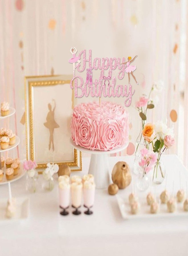 MZ.ogm غطاء كعكة على شكل راقصة باليه، ديكورات حفلات عيد ميلاد راقصة باليه، ديكورات كعكة باليه لحفلات أميرات الرقص، بريق وردي - Image 4