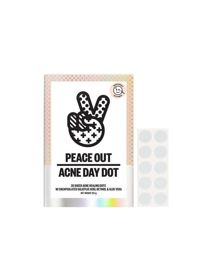 PEACE OUT - Skincare Acne Day Dot | 6Hour Fast Acting Sheer Hydrocolloid Pimple Patches With Salicylic Acid | Ultrathin Virtually Invisible | Quickly Clear Breakouts Blemishes And Zits (20 Dots) - Image 1