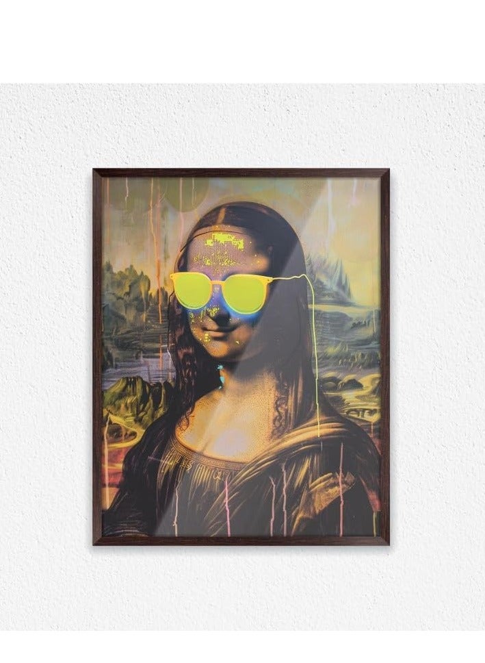 RYN Art Decor Mona Lisa Yellow Neon Pop Art Oil Painting Style Fine Art Frame Wall Art Wall Décor for Living Room Bedroom Home Office Gifting 30x40cm - Image 1