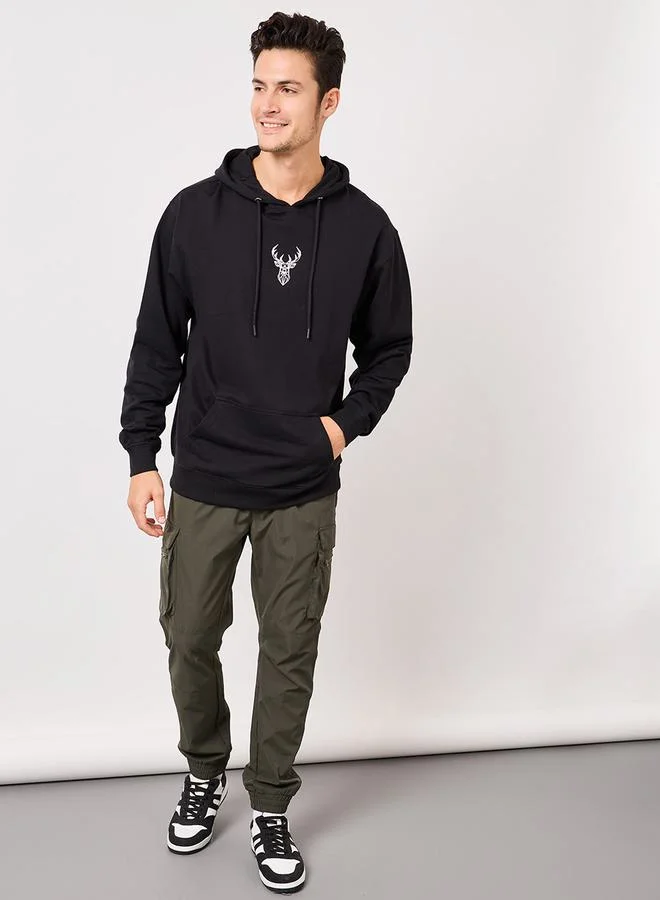 Styli Minimal HD Print Fleece Relaxed Fit Hoodie