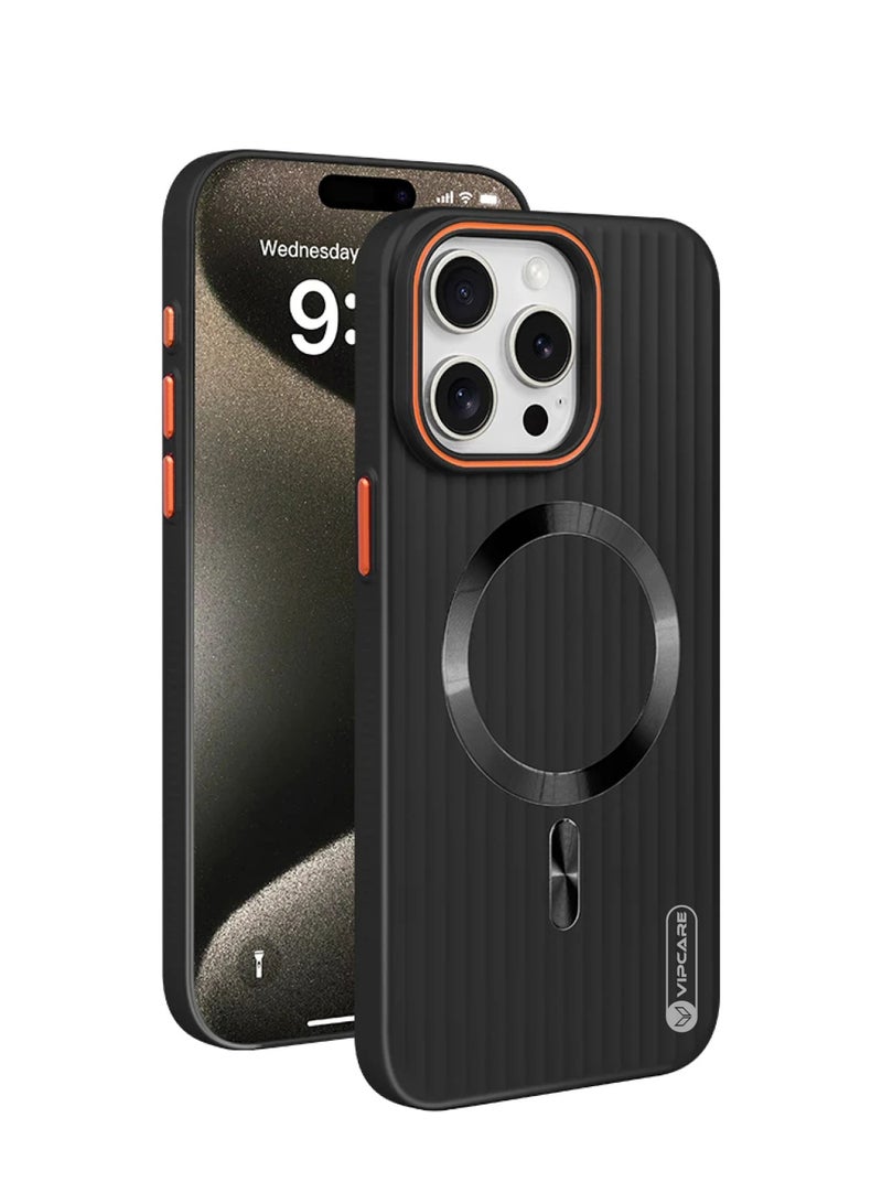 رعاية كبار الشخصيات جراب حماية من الصدمات والخدوش لهاتف آيفون 16 برو ماكس TPC Magsafe مغناطيسي لاسلكي للشحن أسود - Image 1