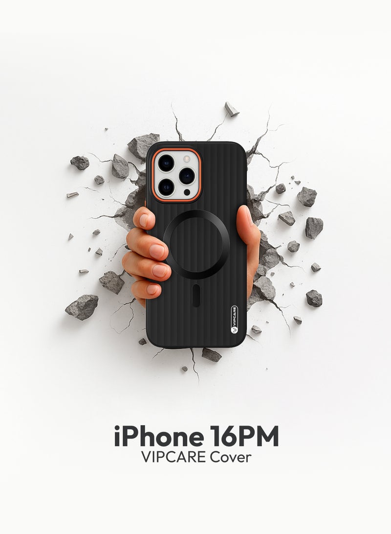 رعاية كبار الشخصيات جراب حماية من الصدمات والخدوش لهاتف آيفون 16 برو ماكس TPC Magsafe مغناطيسي لاسلكي للشحن أسود - Image 3