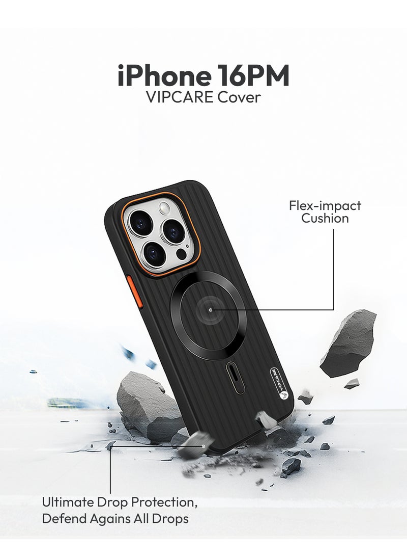 رعاية كبار الشخصيات جراب حماية من الصدمات والخدوش لهاتف آيفون 16 برو ماكس TPC Magsafe مغناطيسي لاسلكي للشحن أسود - Image 4