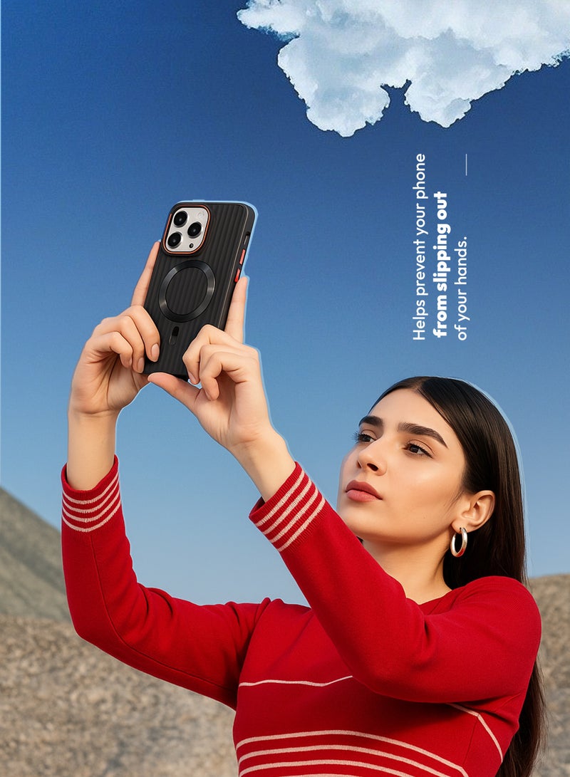 رعاية كبار الشخصيات جراب حماية من الصدمات والخدوش لهاتف آيفون 16 برو ماكس TPC Magsafe مغناطيسي لاسلكي للشحن أسود - Image 5