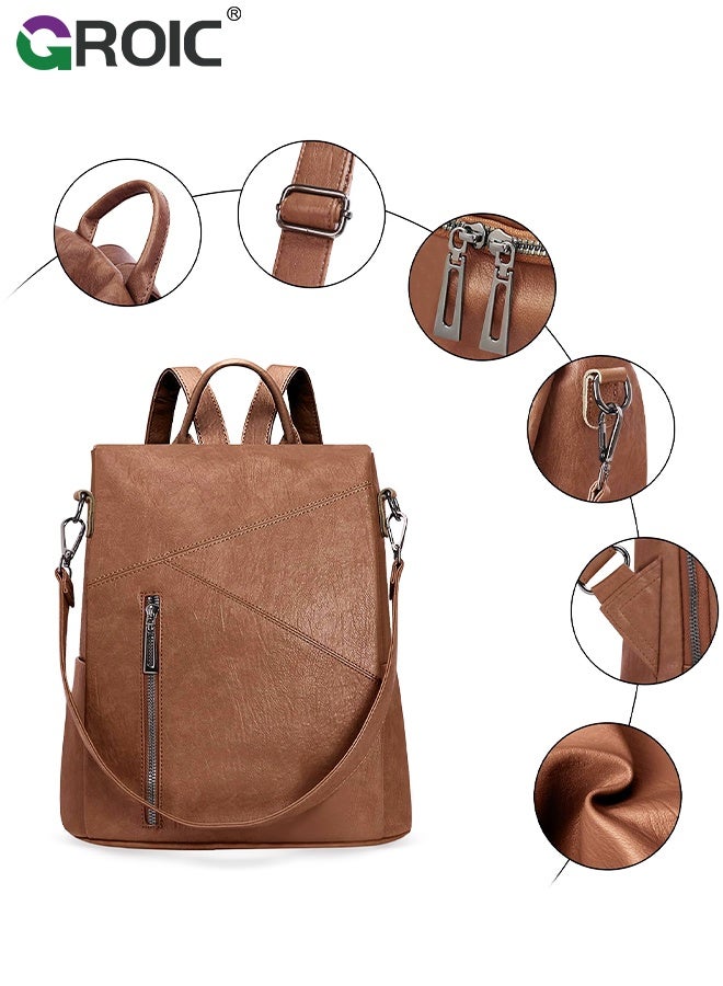 GROIC Fashion Backpack Convertible Shoulder Bag 2 In 1 Women & Men Anti-theft PU Leather Ladies Bag Waterproof Lightweight for Daily Life Travel Cycling Shopping School - Image 3