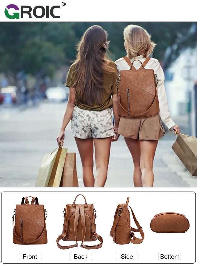 GROIC Fashion Backpack Convertible Shoulder Bag 2 In 1 Women & Men Anti-theft PU Leather Ladies Bag Waterproof Lightweight for Daily Life Travel Cycling Shopping School - Image 5