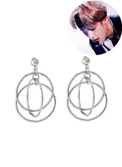 BTS Kim TaeHyung Same Style Titanium Steel Pendant Earrings Hoop Fashion Earring Silver