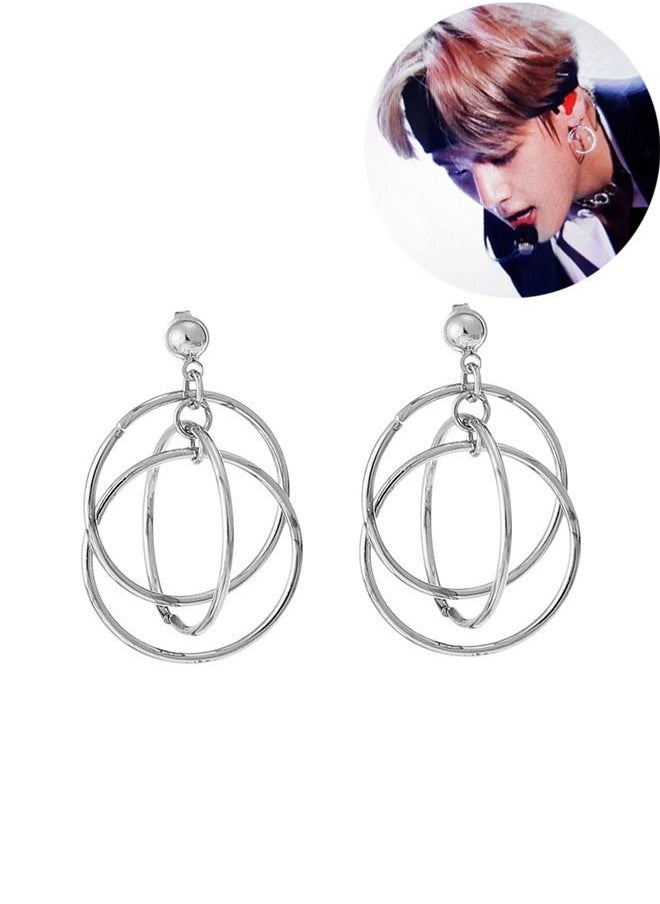 Ant - BTS Kim TaeHyung Same Style Titanium Steel Pendant Earrings Hoop Fashion Earring Silver - Image 1